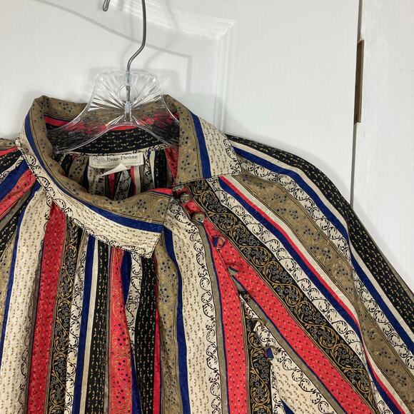 NWOT EVAN PICONE Top 14 Vintage Stripe Jacquard Asymmetric-Button-Collar Ruched - Picture 8 of 14